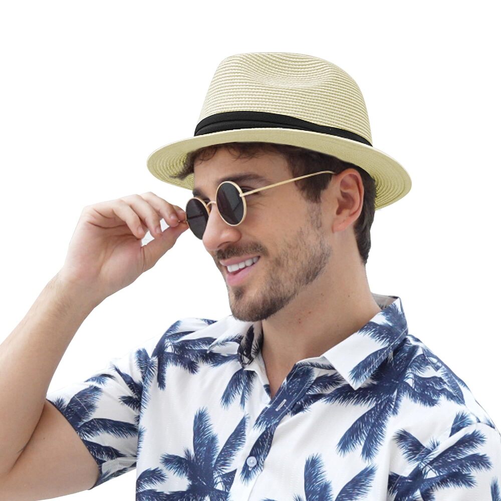 8611 Panama Hat Straw Fedora Hat Packable Short Brim UPF 50+ UV Sun